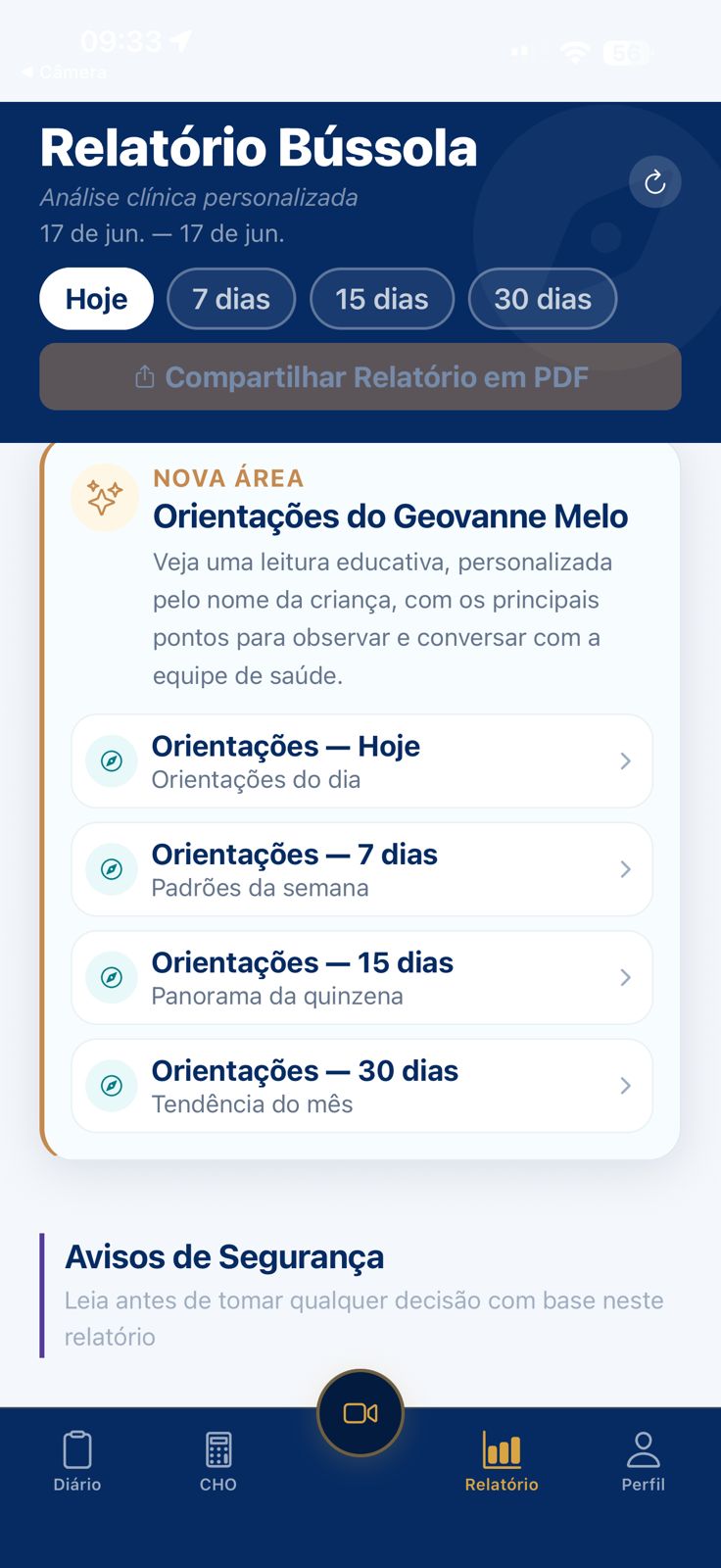 Tela do Relatório Bússola no Bússola DM1