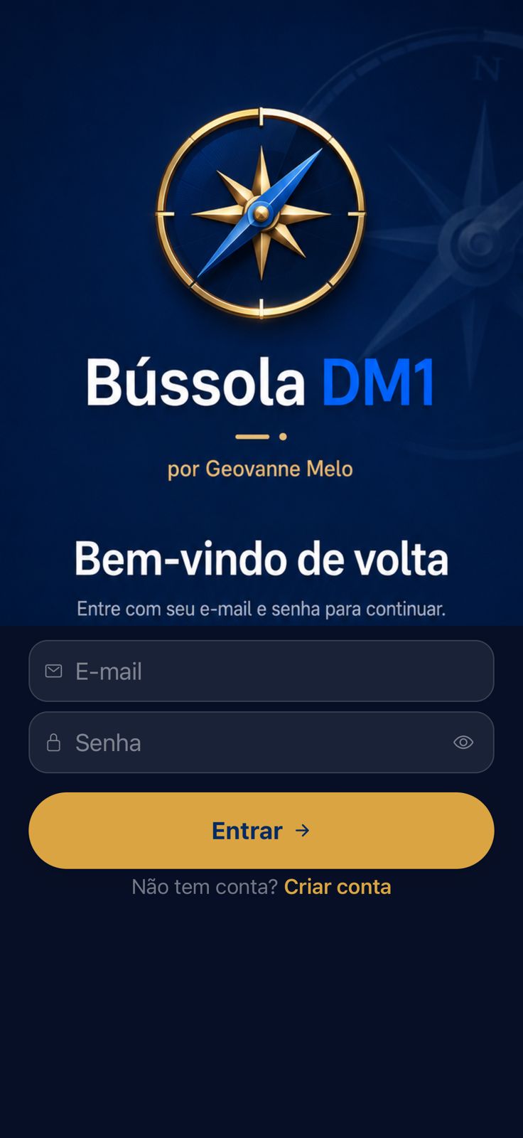 Tela de acesso do Bússola DM1